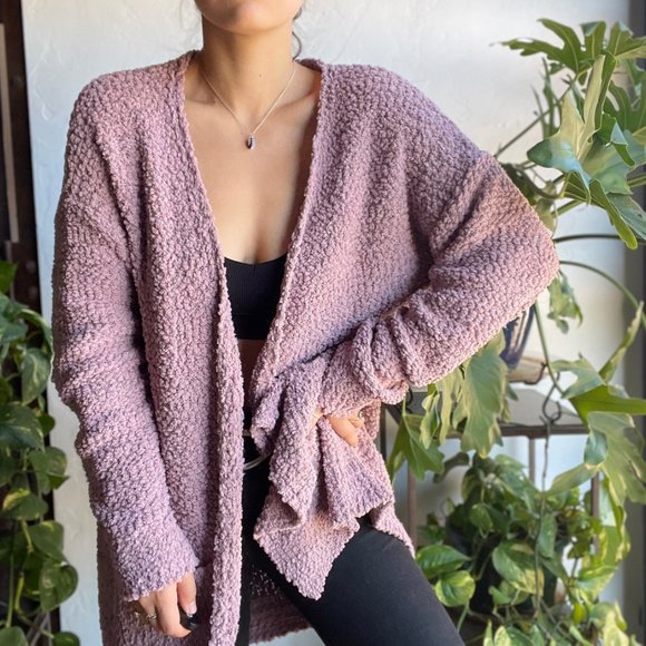 Merokeety Sweaters - Cozy Open-Front Bouclé Cardigan - Mauve